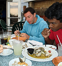 Students eating a meal together